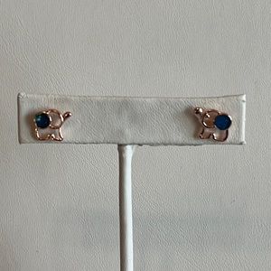 Gold Tone & Blue Enamel Elephant Earrings